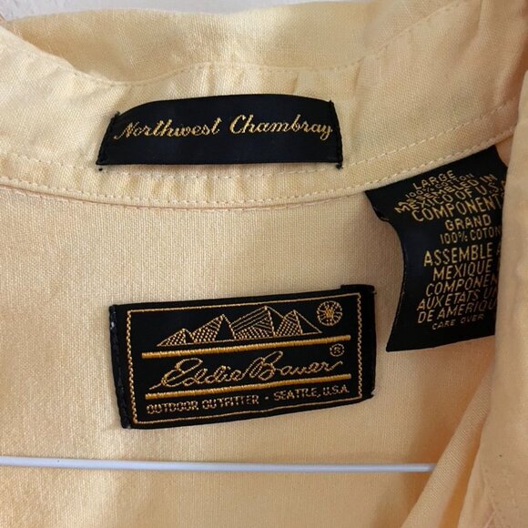 Eddie Bauer Northwest Chambray Button Down Large Light Yellow 100% Cotton - Picture 3 of 8